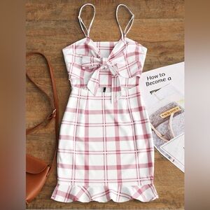 Sexy Zaful Pink & White Fun Mini Dress / Open At Top with a Tie Bow